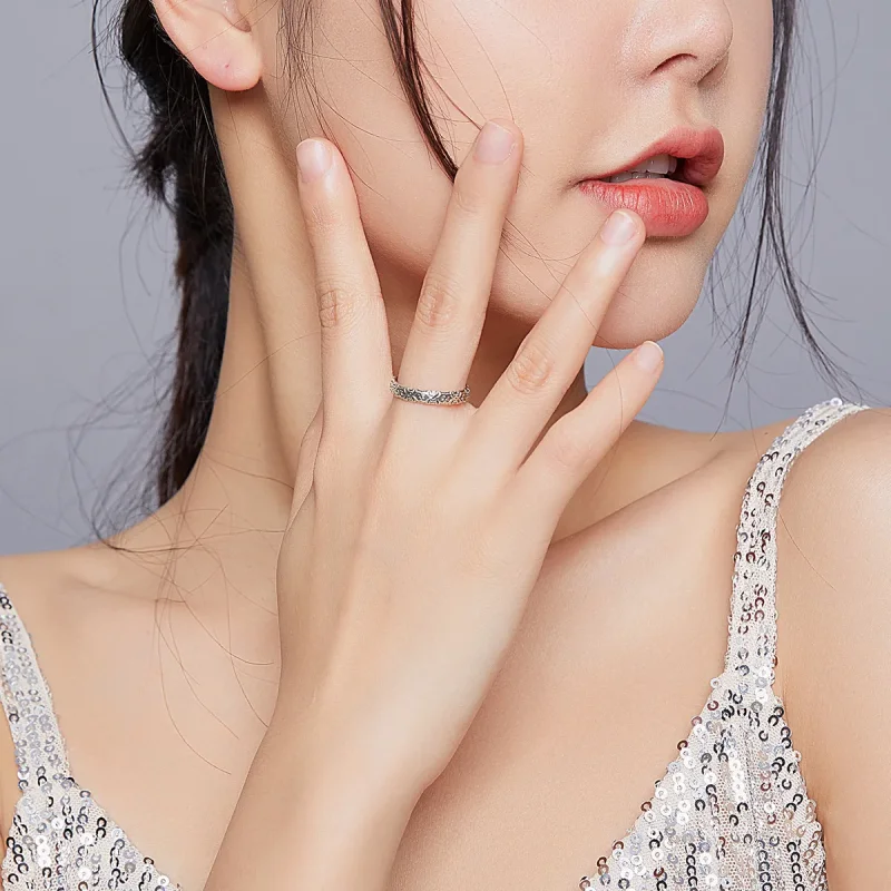 (image for) Pandora Style Silver Vintage Pattern Open Ring - SCR657 - View 6