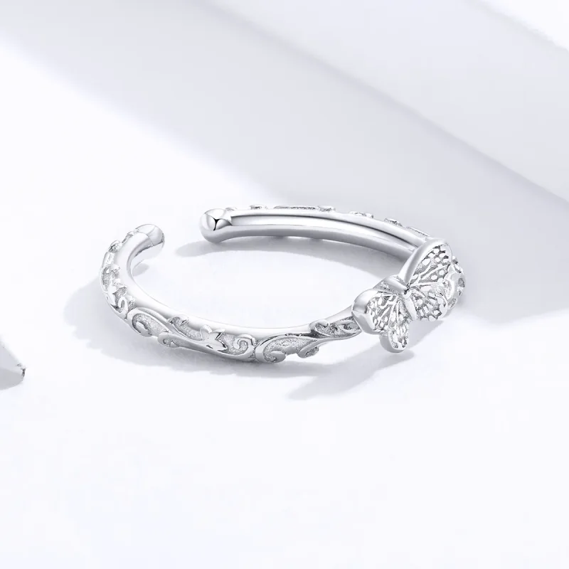 (image for) Pandora Style Silver Vintage Patterned Butterfly Open Ring - SCR634 - View 4