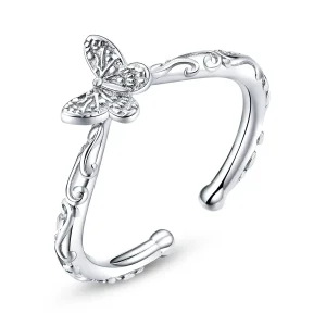(image for) Pandora Style Silver Vintage Patterned Butterfly Open Ring - SCR634
