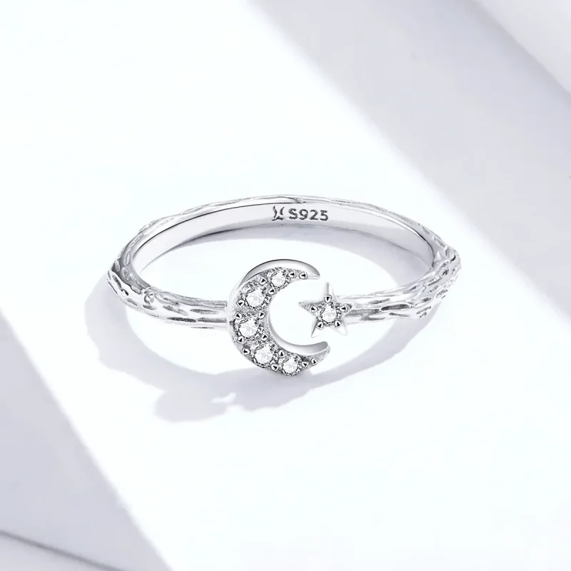 (image for) Pandora Style Silver Vintage Star Moon Open Ring - SCR638 - View 3