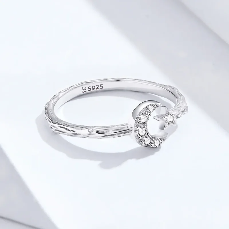 (image for) Pandora Style Silver Vintage Star Moon Open Ring - SCR638 - View 4