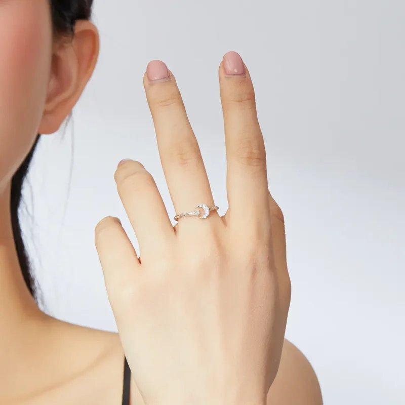 (image for) Pandora Style Silver Vintage Star Moon Open Ring - SCR638 - View 6