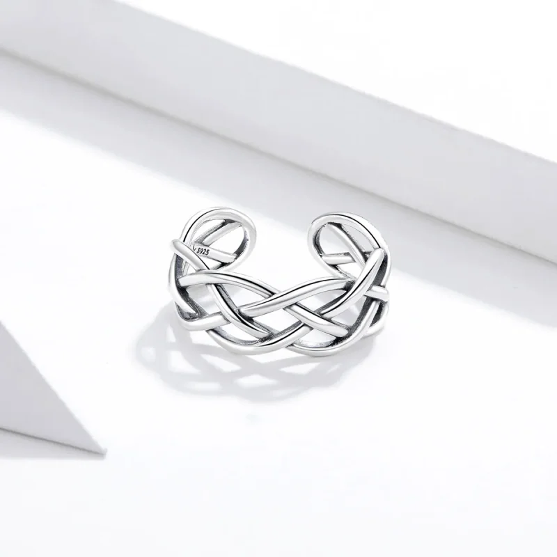 (image for) Pandora Style Silver Woven Texture Open Ring - SCR675 - View 4