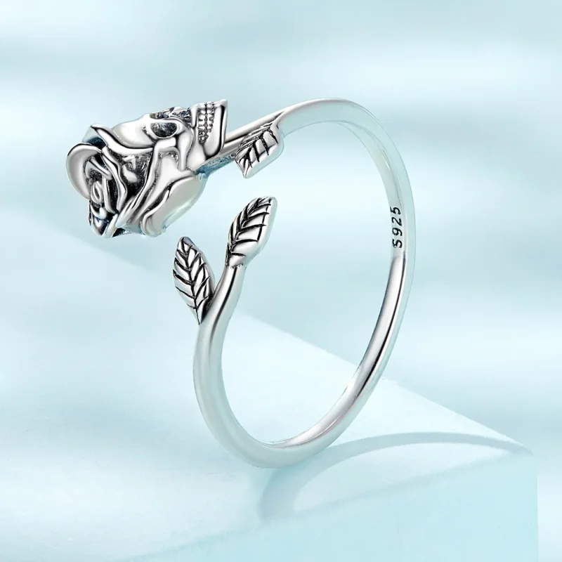 (image for) Pandora Style Skull Rose Open Ring - SCR879 - View 2