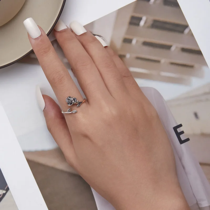 (image for) Pandora Style Skull Rose Open Ring - SCR879 - View 5