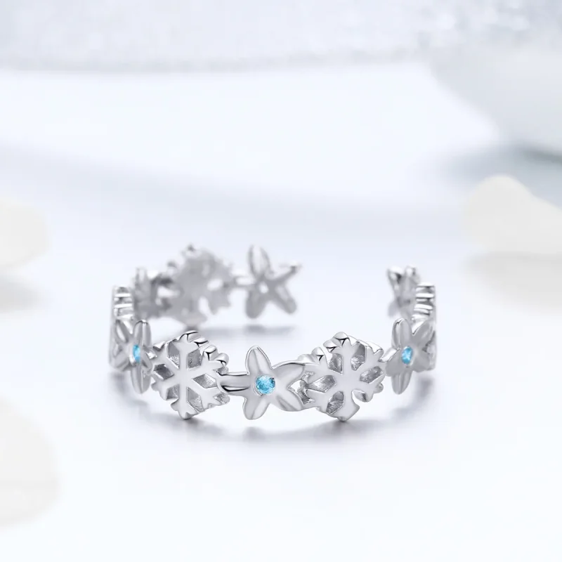 (image for) Pandora Style Snow Flower Open Ring - BSR015 - View 3
