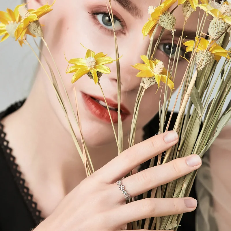 (image for) Pandora Style Snow Flower Open Ring - BSR015 - View 6
