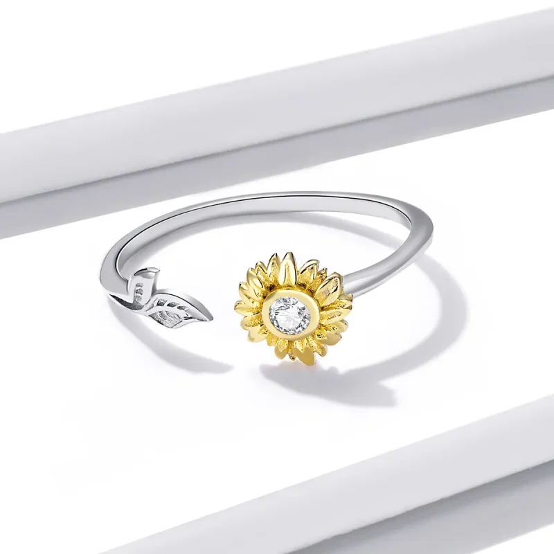 (image for) Pandora Style Sun Flower Open Ring - BSR213 - View 4