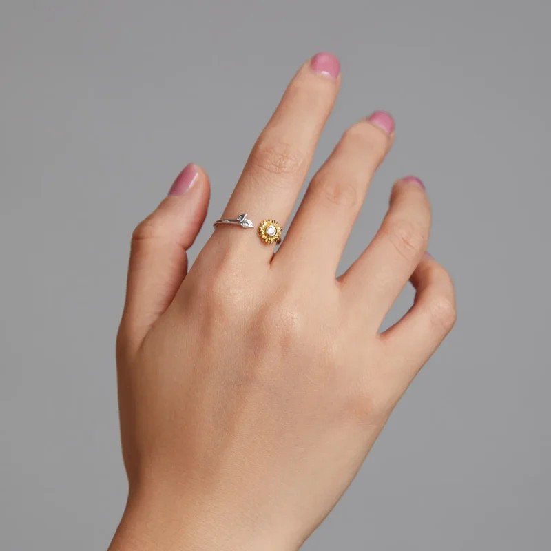(image for) Pandora Style Sun Flower Open Ring - BSR213 - View 6