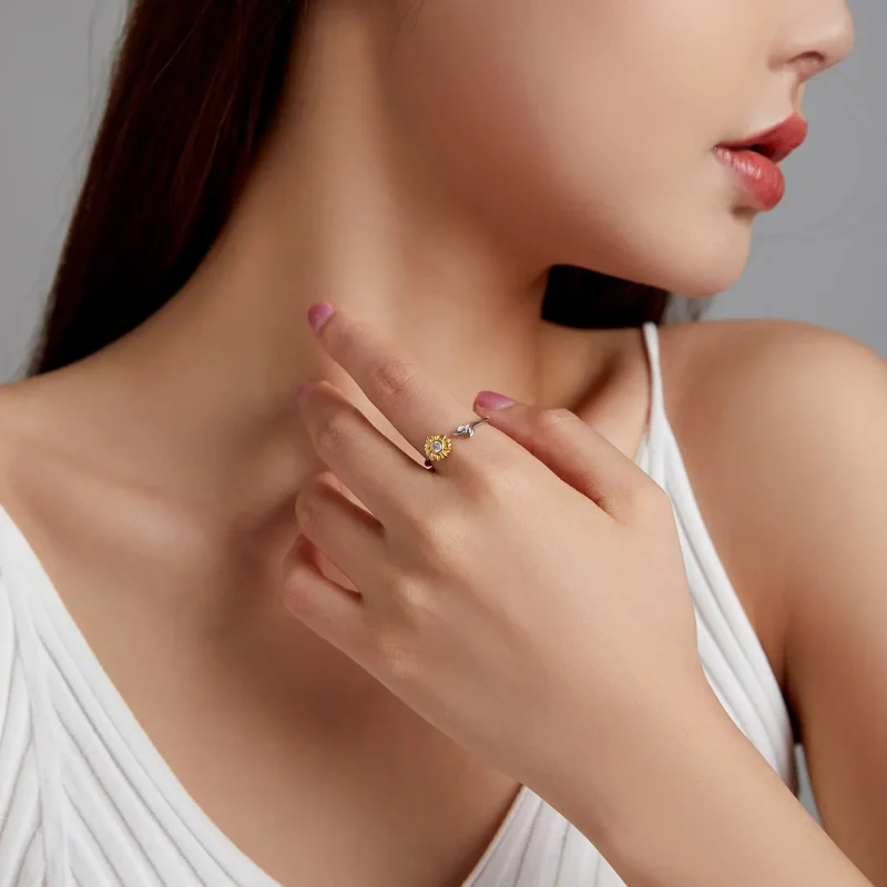 (image for) Pandora Style Sun Flower Open Ring - BSR213 - View 9