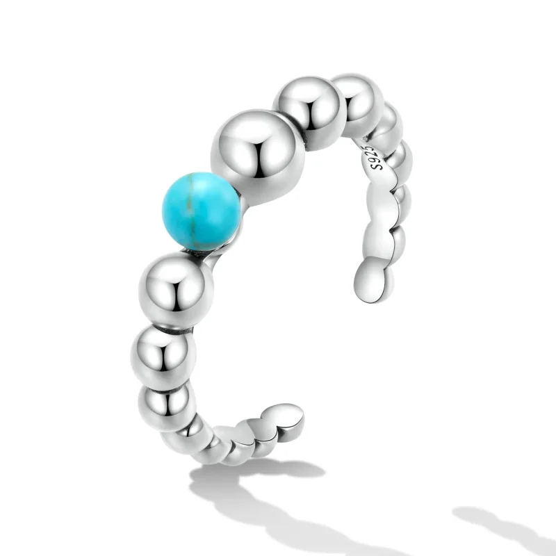 (image for) Pandora Style Turquoise Beans Open Ring - SCR833 - View 2