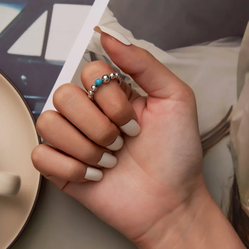 (image for) Pandora Style Turquoise Beans Open Ring - SCR833 - View 6
