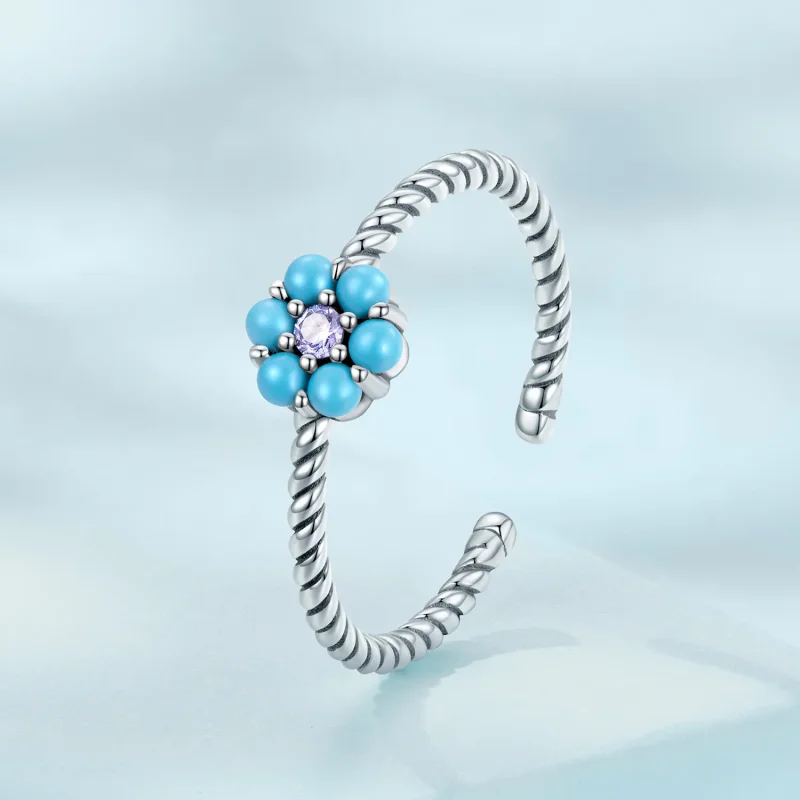 (image for) Pandora Style Turquoise Florets Open Ring - SCR884 - View 2