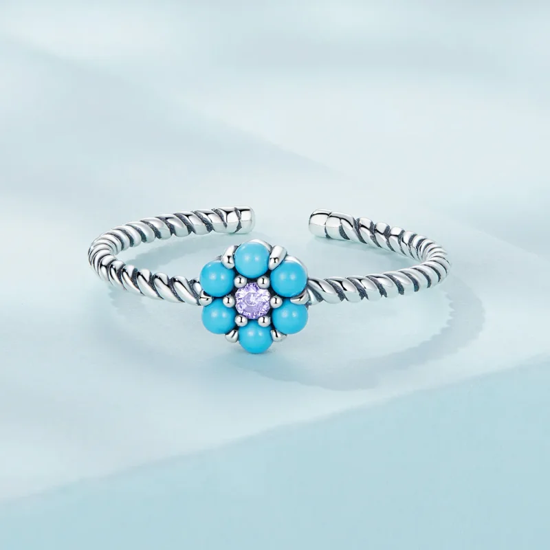 (image for) Pandora Style Turquoise Florets Open Ring - SCR884 - View 3