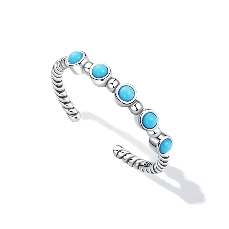 (image for) Pandora Style Turquoise Twist Open Ring - SCR823 - View 5