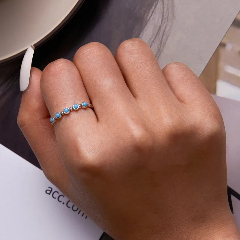 (image for) Pandora Style Turquoise Twist Open Ring - SCR823 - View 6