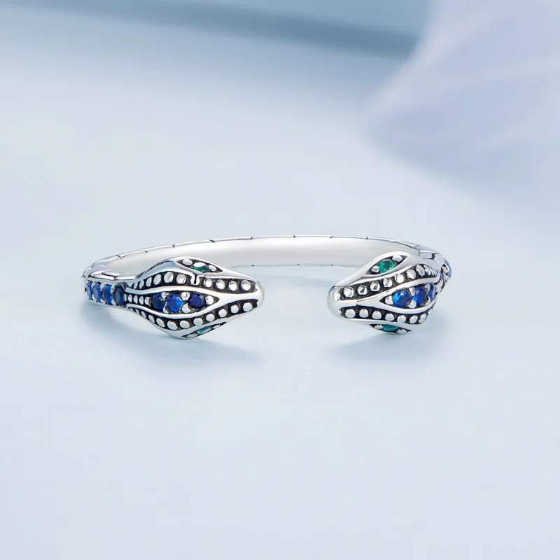 (image for) Pandora Style Two-Headed Snake Open Ring - BSR317-BU - View 3