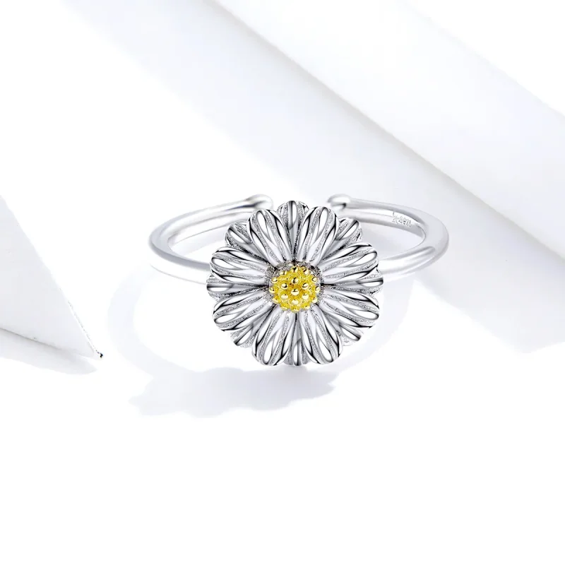 (image for) Pandora Style Two Tone Daisy Flower Open Ring - SCR616 - View 4