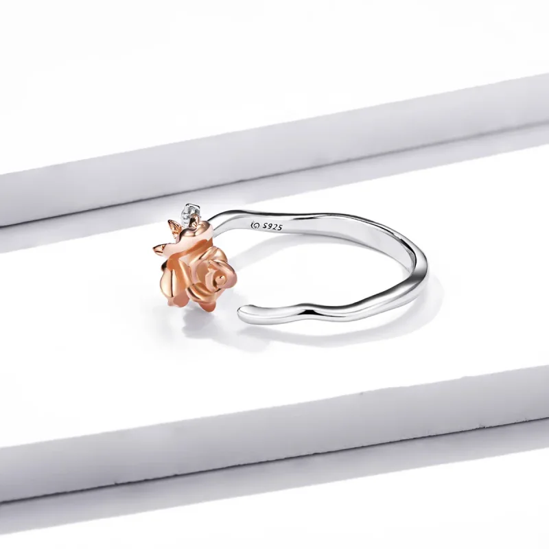 (image for) Pandora Style Two Tone Rose Gold Flower Open Ring - BSR134 - View 4
