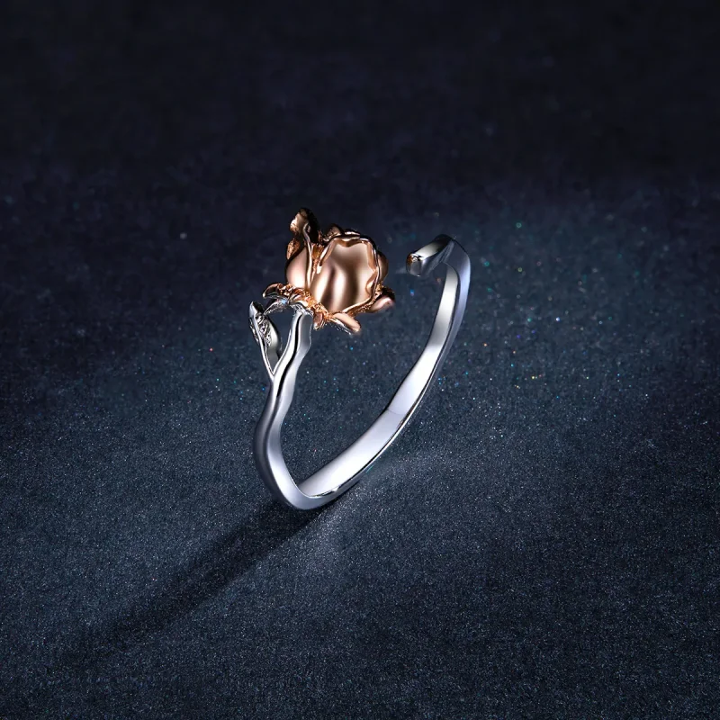 (image for) Pandora Style Two Tone Rose Gold Flower Open Ring - BSR134 - View 5