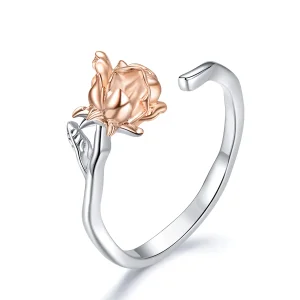(image for) Pandora Style Two Tone Rose Gold Flower Open Ring - BSR134