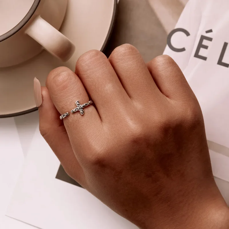 (image for) Pandora Style Vintage Cross Open Ring - VSR162 - View 5