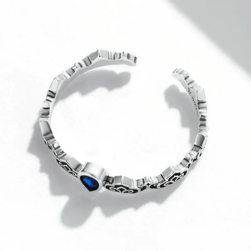 (image for) Pandora Style Vintage Pattern - Droplet Blue Stone Open Ring - SCR767 - View 4