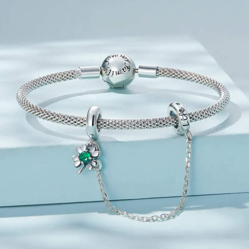 (image for) Pandora Style Four Leaf Clover Safety Chain - SCC2372 - View 3