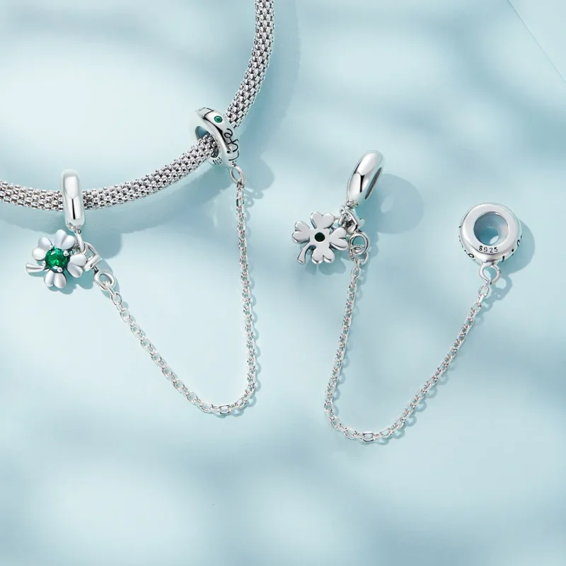 (image for) Pandora Style Four Leaf Clover Safety Chain - SCC2372 - View 4