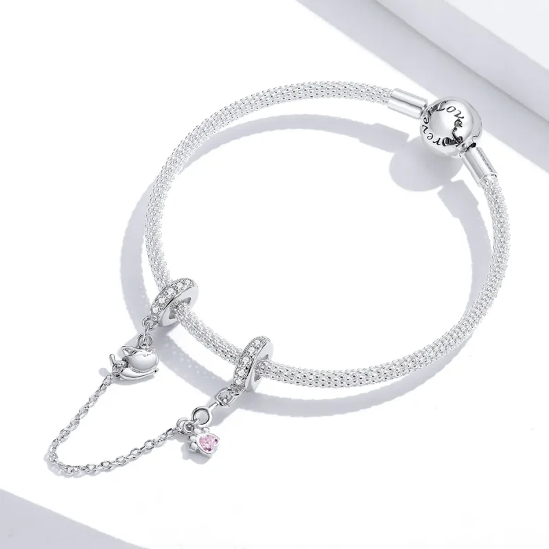 (image for) Pandora Style Silver Cat And Claw Safety Chain - BSC243 - View 2