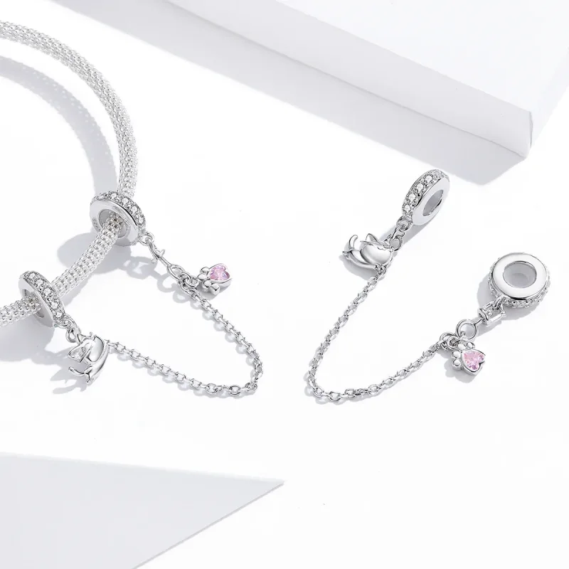 (image for) Pandora Style Silver Cat And Claw Safety Chain - BSC243 - View 4