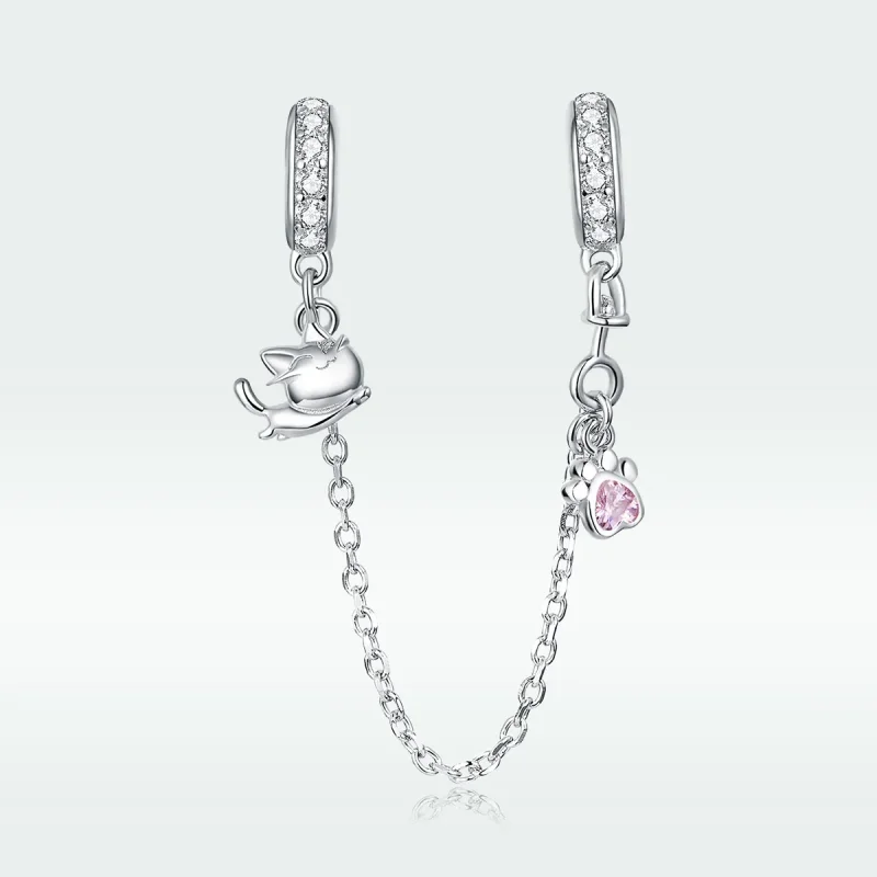 (image for) Pandora Style Silver Cat And Claw Safety Chain - BSC243 - View 5
