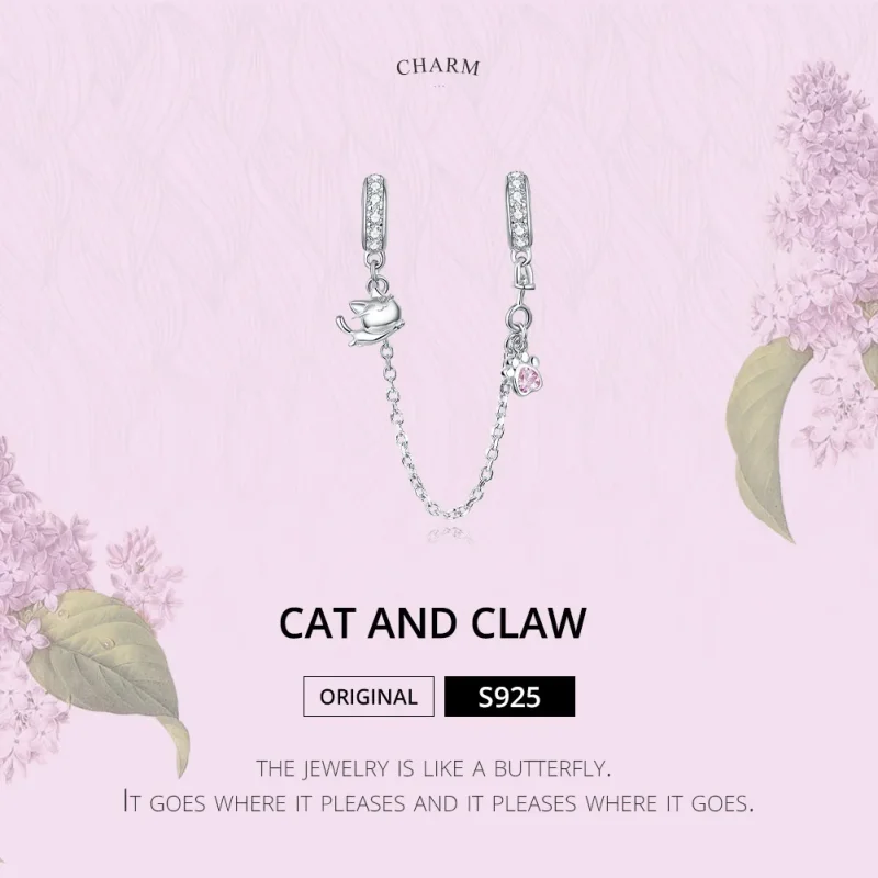 (image for) Pandora Style Silver Cat And Claw Safety Chain - BSC243 - View 6