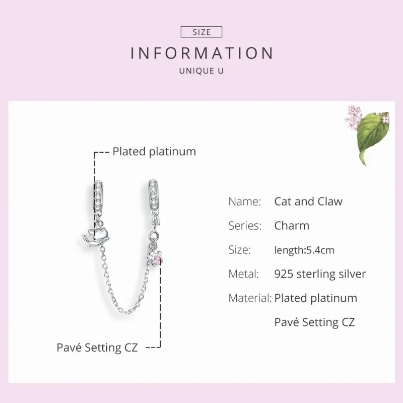 (image for) Pandora Style Silver Cat And Claw Safety Chain - BSC243 - View 7