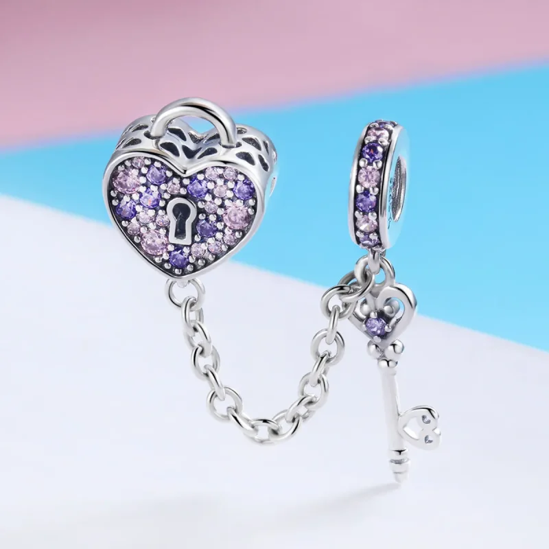 (image for) Pandora Style Silver Heart Spoon Safety Chain - SCC772 - View 2