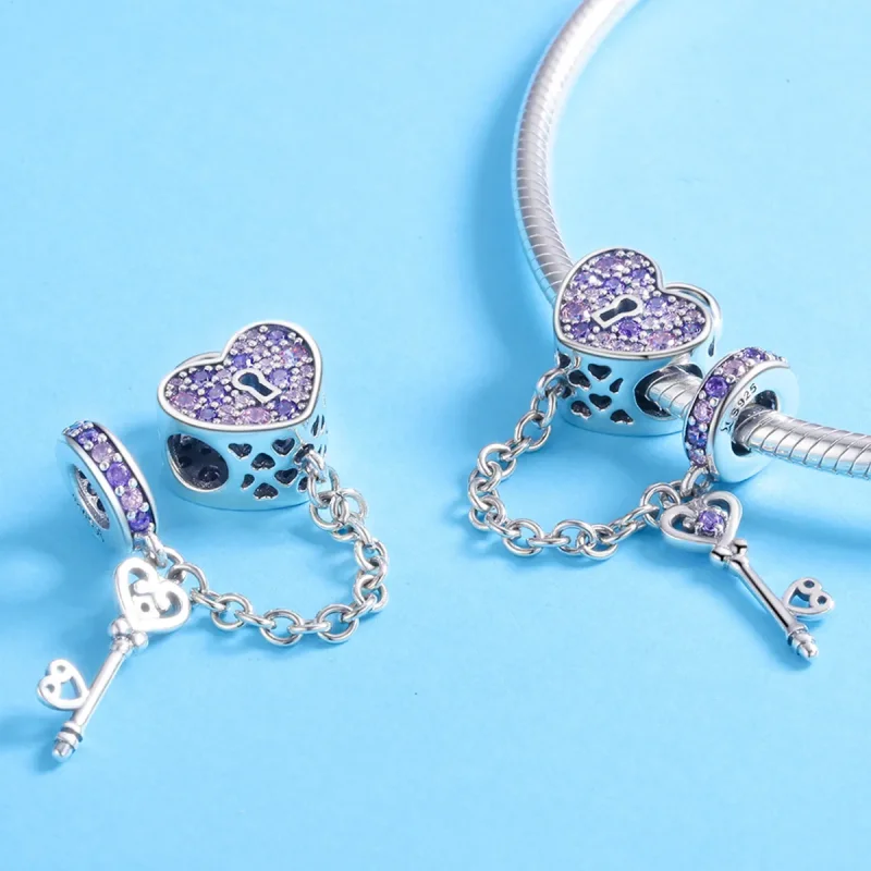 (image for) Pandora Style Silver Heart Spoon Safety Chain - SCC772 - View 4