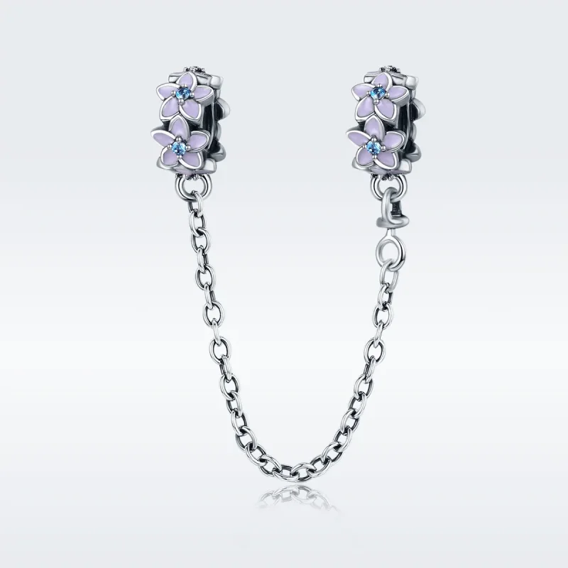 (image for) Pandora Style Silver Purple Flowers Safety Chain - SCC602 - View 2