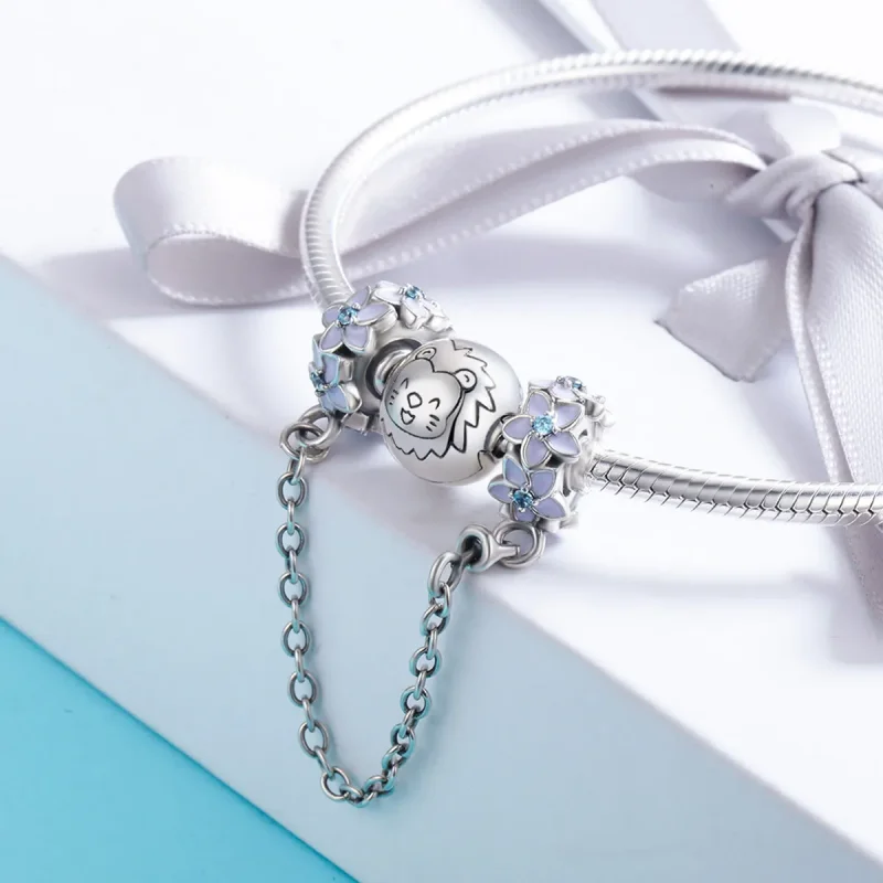 (image for) Pandora Style Silver Purple Flowers Safety Chain - SCC602 - View 4