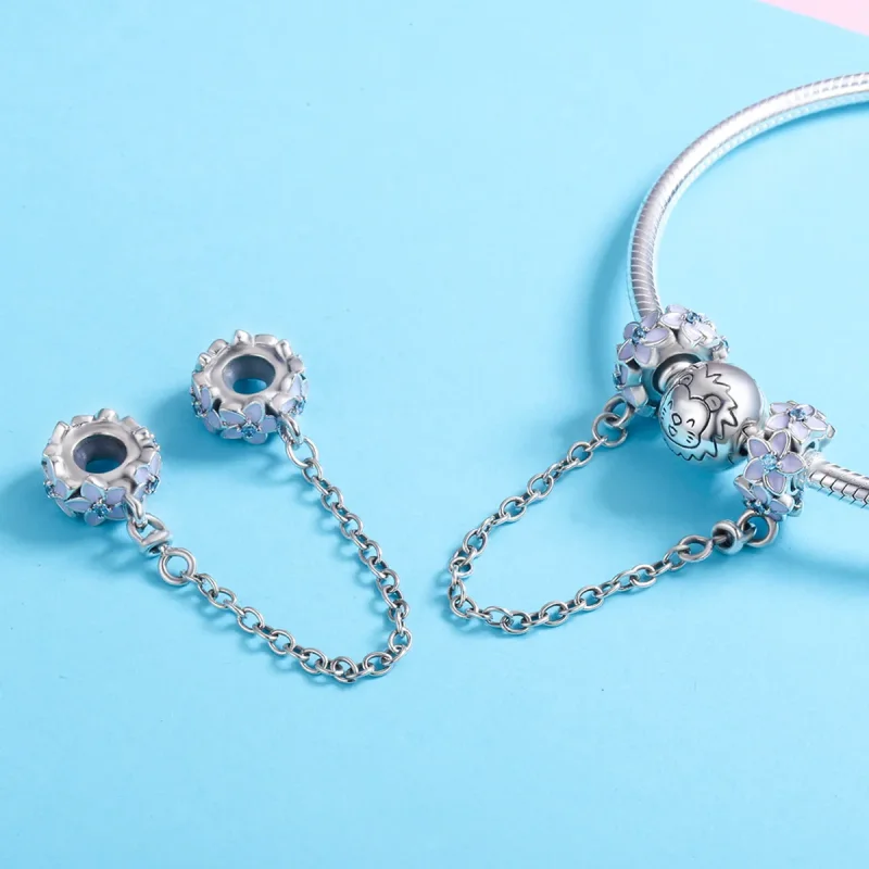 (image for) Pandora Style Silver Purple Flowers Safety Chain - SCC602 - View 5