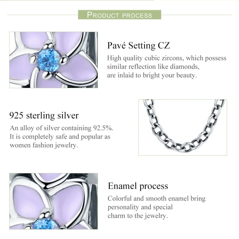(image for) Pandora Style Silver Purple Flowers Safety Chain - SCC602 - View 6