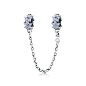 (image for) Pandora Style Silver Purple Flowers Safety Chain - SCC602
