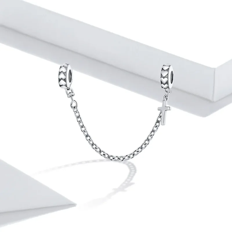(image for) Pandora Style Silver Simple Cross Safety Chain - BSC362 - View 2