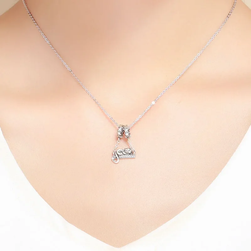 (image for) Pandora Style Silver Sleeping Cat Safety Chain - SCC856 - View 5