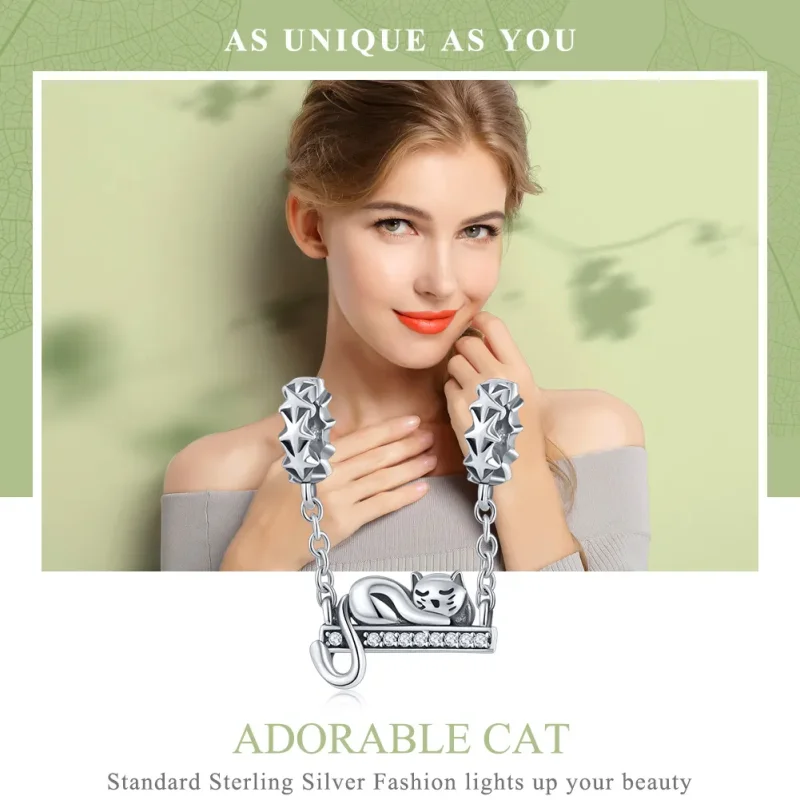 (image for) Pandora Style Silver Sleeping Cat Safety Chain - SCC856 - View 6