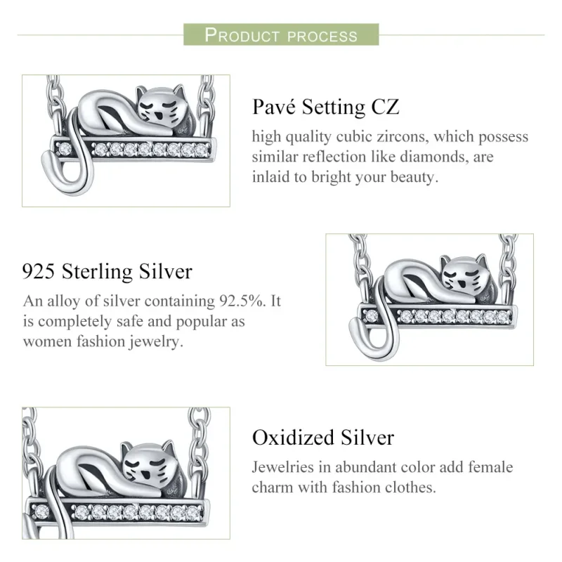 (image for) Pandora Style Silver Sleeping Cat Safety Chain - SCC856 - View 7