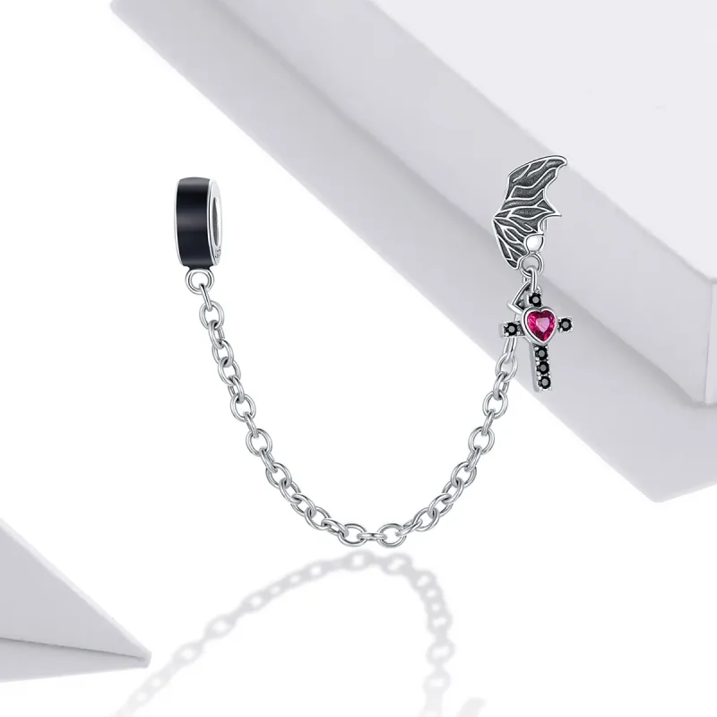 (image for) Pandora Style Silver Winged Cross Safety Chain - SCC1781 - View 2