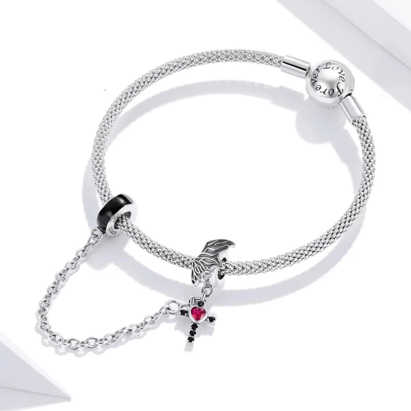(image for) Pandora Style Silver Winged Cross Safety Chain - SCC1781 - View 3
