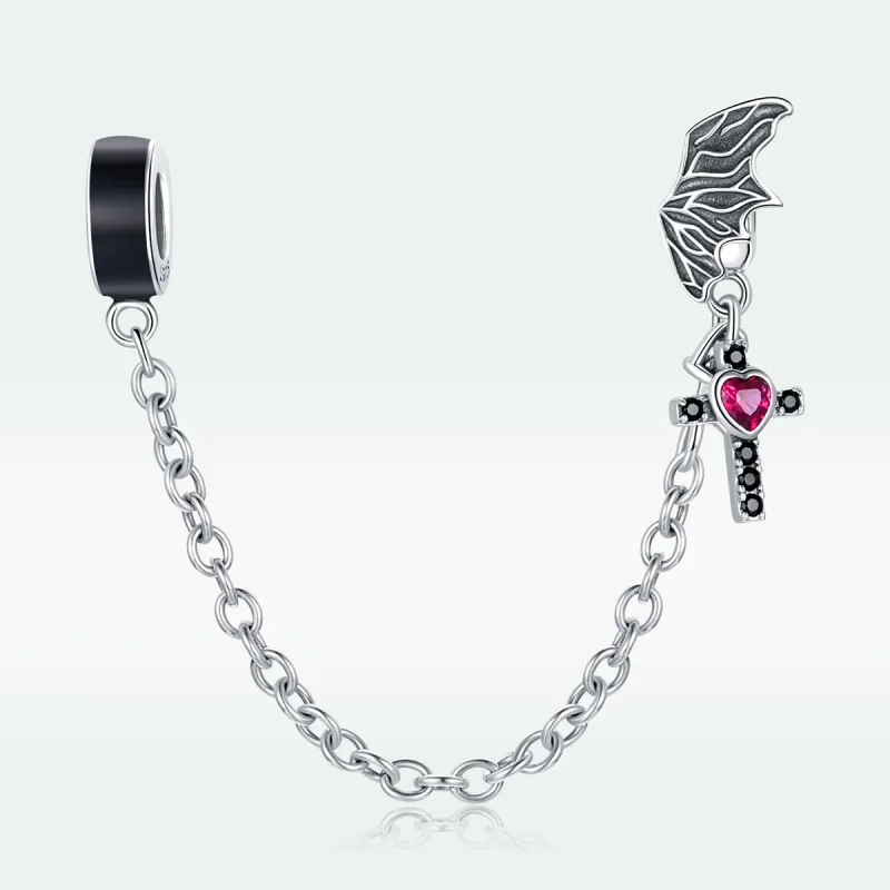 (image for) Pandora Style Silver Winged Cross Safety Chain - SCC1781 - View 5