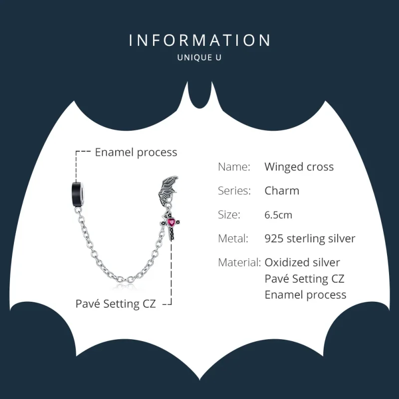 (image for) Pandora Style Silver Winged Cross Safety Chain - SCC1781 - View 6