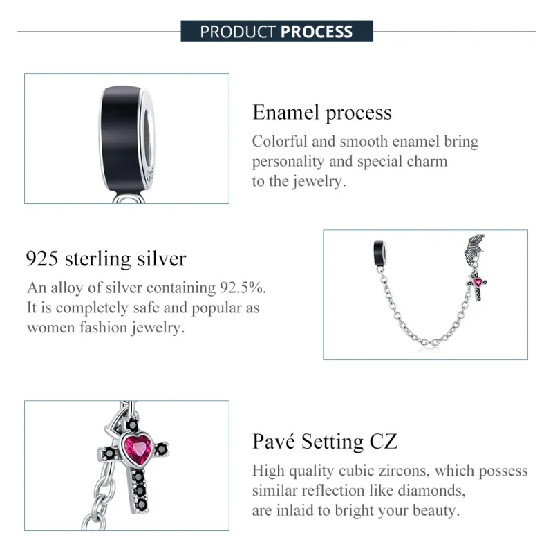 (image for) Pandora Style Silver Winged Cross Safety Chain - SCC1781 - View 7